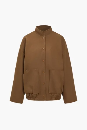 Solid Stand Collar Button Coat>MICAS Hot
