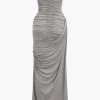 Solid Strapless Ruched Maxi Dress>MICAS Discount