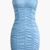 Solid Strapless Ruched Mini Dress>MICAS Fashion