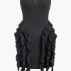 Solid Strapless Ruffle Mini Dress>MICAS New