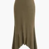 Solid Sweater Asymmetrical Skirt>MICAS New