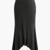 Solid Sweater Asymmetrical Skirt>MICAS New