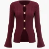 Solid Sweater Button Long-Sleeve Top>MICAS Fashion