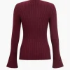 Solid Sweater Button Long-Sleeve Top>MICAS Fashion