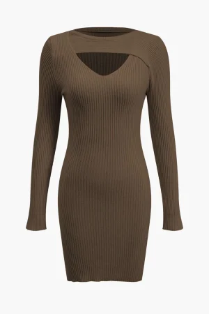 Solid Sweater Cut Out Long Sleeve Mini Dress>MICAS Hot