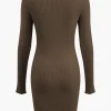 Solid Sweater Cut Out Long Sleeve Mini Dress>MICAS Hot
