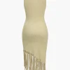 Solid Sweater Fringe Asymmetrical Dress>MICAS Fashion