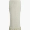 Solid Sweater Fringe Maxi Skirt>MICAS Best