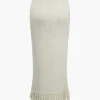Solid Sweater Fringe Maxi Skirt>MICAS Best