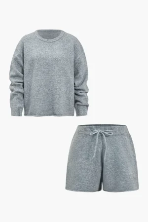 Solid Sweater Top And Drawstring Set>MICAS Fashion