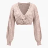 Solid Sweater Twist Knot V-Neck Long-Sleeve Top>MICAS Fashion