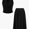 Solid Tank Top And Pleated Skirt Set>MICAS Best