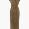 Solid Textured Asymmetrical Twist Knot Midi Dress>MICAS Clearance