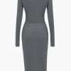 Solid Tie Front Long Sleeve Midi Dress>MICAS Sale