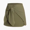 Solid Tie Front Mini Skorts>MICAS New