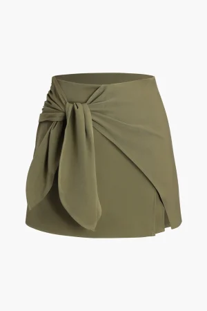 Solid Tie Front Mini Skorts>MICAS New