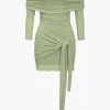 Solid Tie Front Off Shoulder Mini Dress>MICAS Best