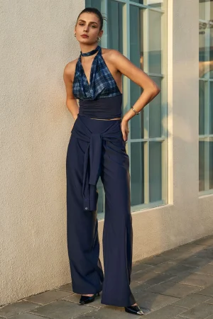 Solid Tie Front Trousers>MICAS Online