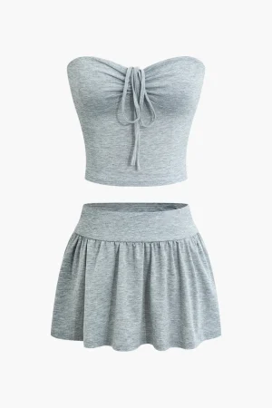 Solid Tie Ruched Mini Skirt Set>MICAS Best