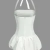 Solid Tie-Up Halter Neck Puff Mini Dress>MICAS Discount