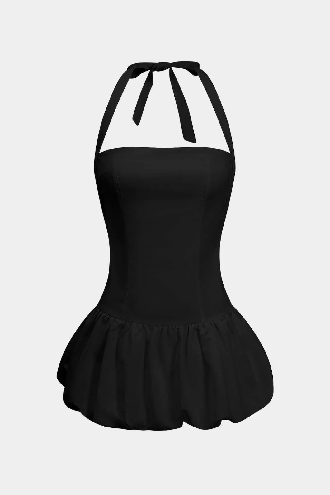 Solid Tie-Up Halter Neck Puff Mini Dress>MICAS Discount