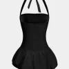 Solid Tie-Up Halter Neck Puff Mini Dress>MICAS Discount