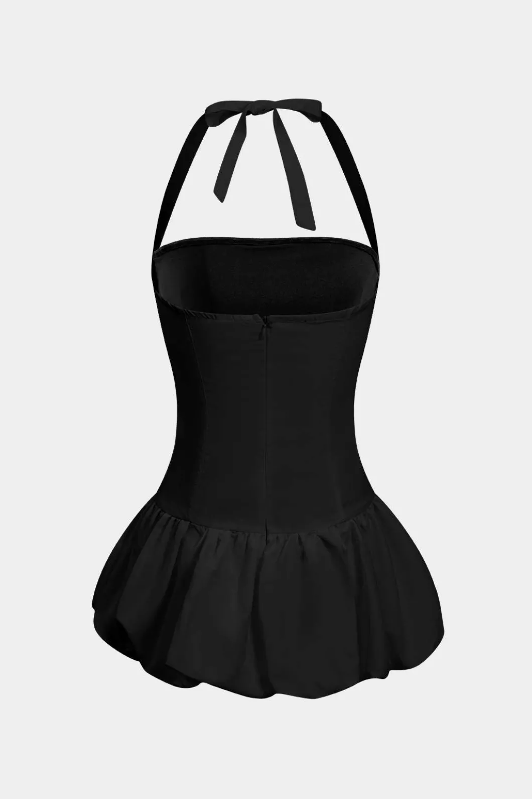 Solid Tie-Up Halter Neck Puff Mini Dress>MICAS Discount