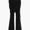 Solid Top And Asymmetrical Drawstring Flared Trouser Set>MICAS Outlet