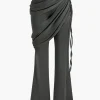 Solid Top And Asymmetrical Drawstring Flared Trouser Set>MICAS Outlet