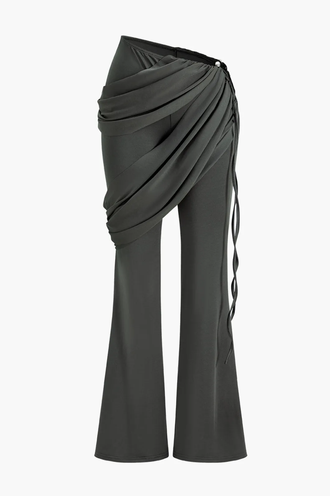 Solid Top And Asymmetrical Drawstring Flared Trouser Set>MICAS Outlet