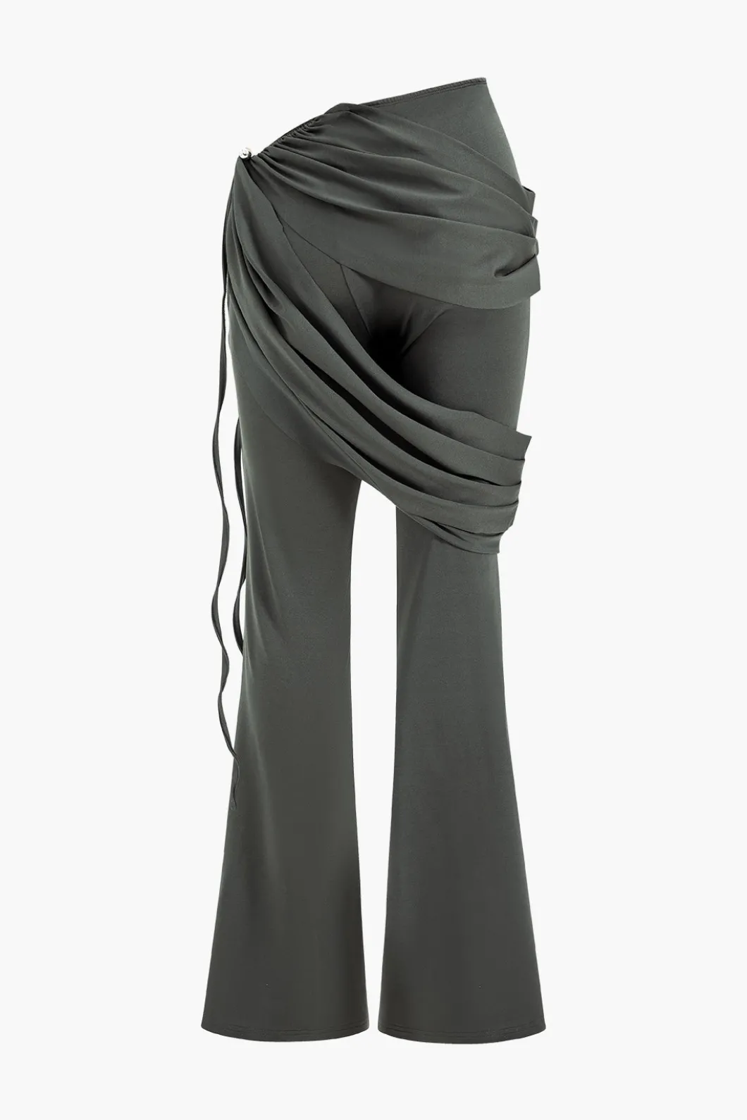 Solid Top And Asymmetrical Drawstring Flared Trouser Set>MICAS Outlet