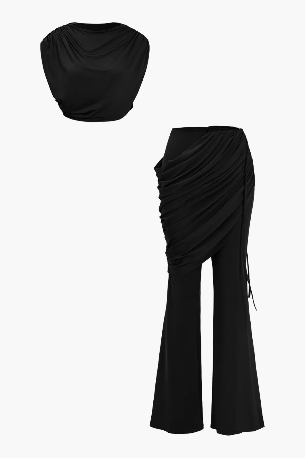 Solid Top And Asymmetrical Drawstring Flared Trouser Set>MICAS Outlet