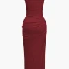 Solid Twist Front Cut Out Slit Midi Dress>MICAS Hot