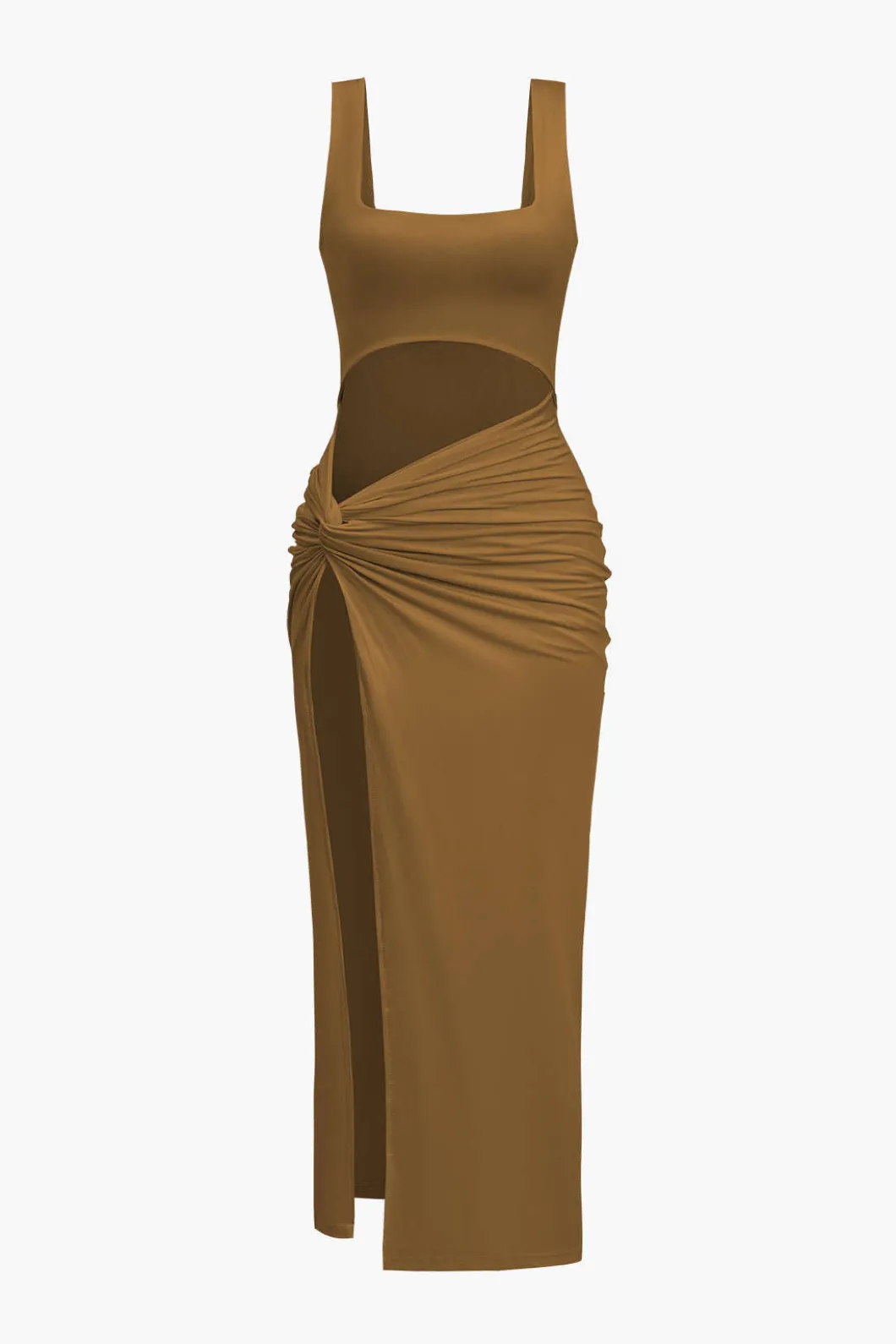 Solid Twist Front Cut Out Slit Midi Dress>MICAS Hot
