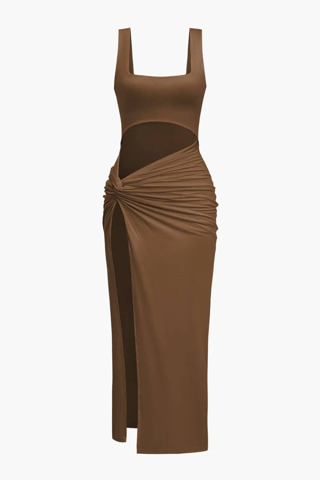Solid Twist Front Cut Out Slit Midi Dress>MICAS Hot