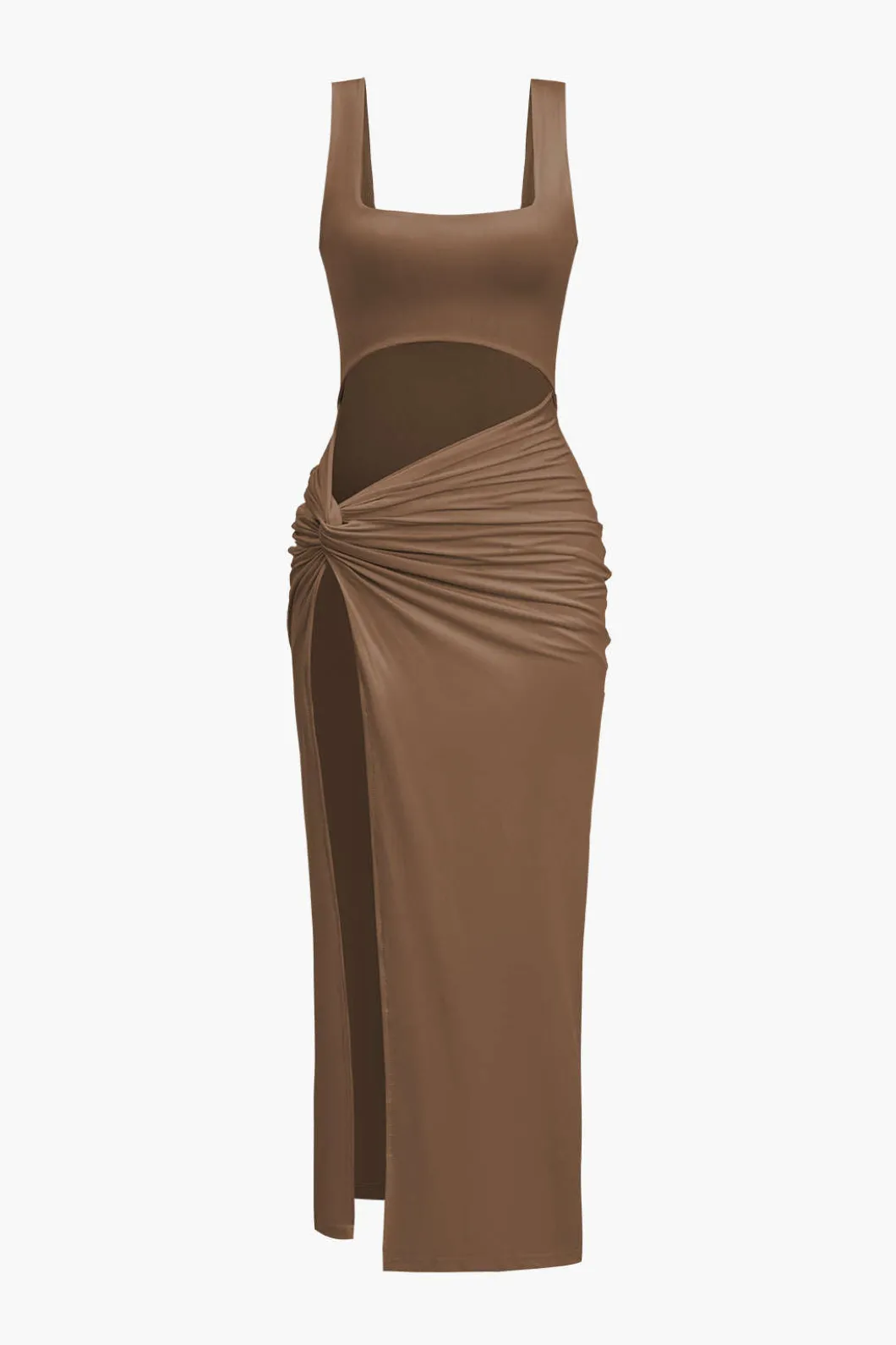 Solid Twist Front Cut Out Slit Midi Dress>MICAS Hot