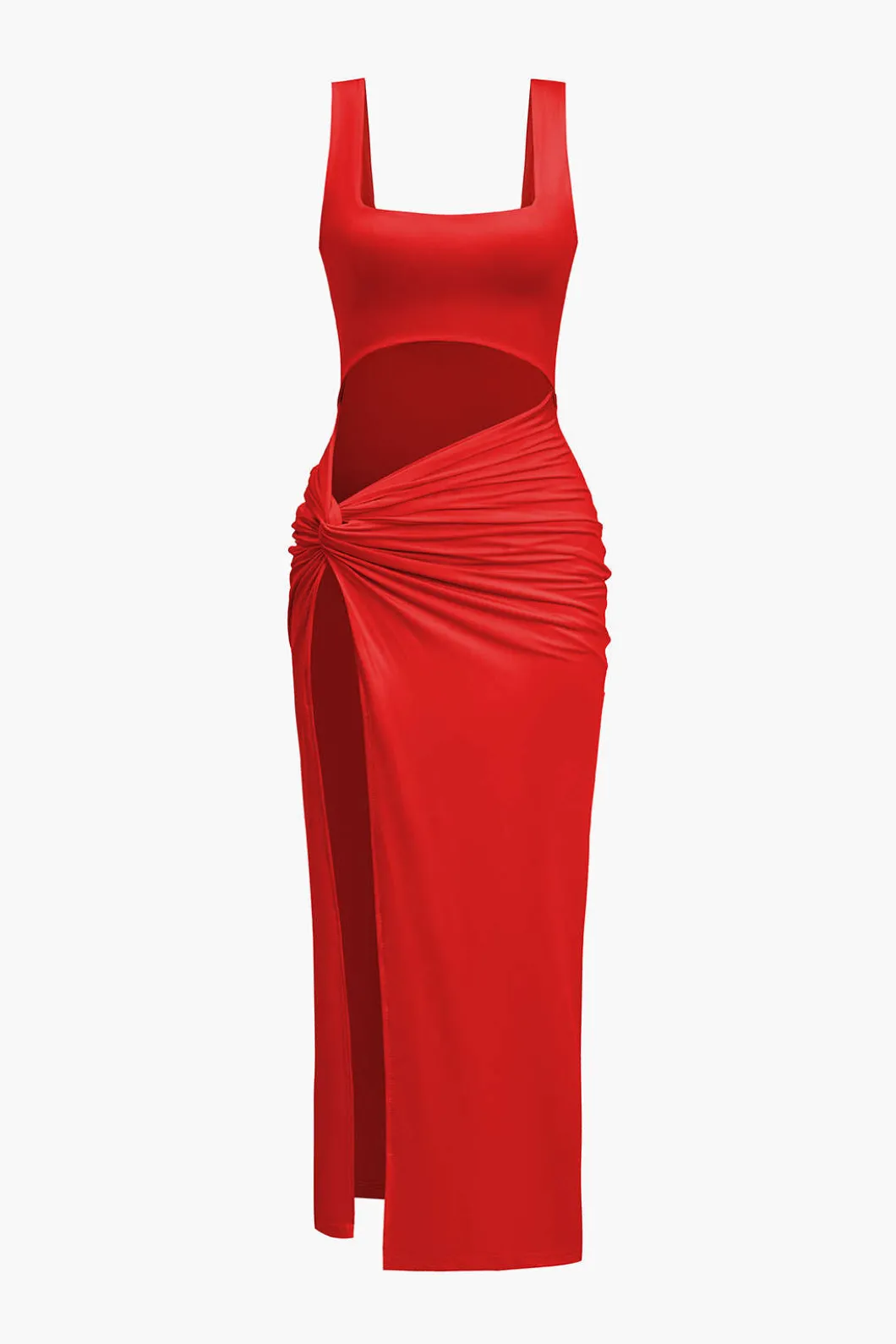 Solid Twist Front Cut Out Slit Midi Dress>MICAS Hot