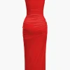 Solid Twist Front Cut Out Slit Midi Dress>MICAS Hot