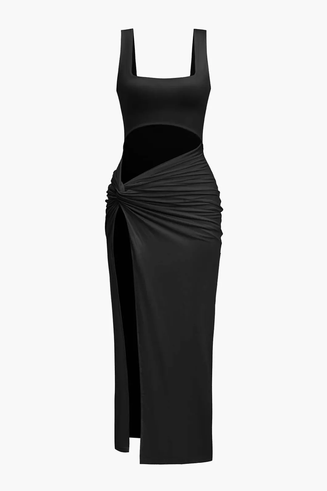 Solid Twist Front Cut Out Slit Midi Dress>MICAS Hot