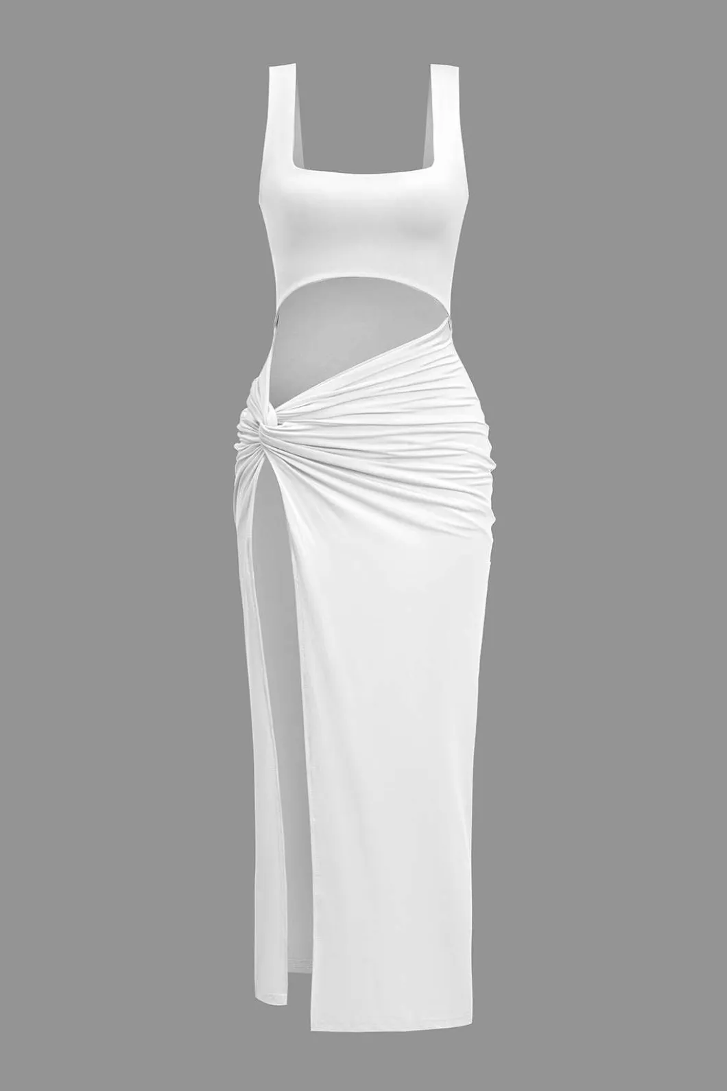 Solid Twist Front Cut Out Slit Midi Dress>MICAS Hot