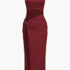 Solid Twist Front Cut Out Slit Midi Dress>MICAS Hot
