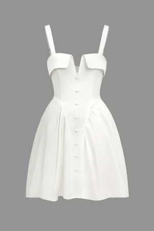 Solid V-neck A Line Slip Mini Dress>MICAS Outlet