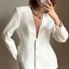 Solid V-neck Button Blazer>MICAS Sale