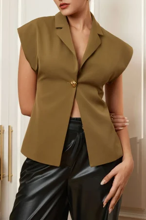 Solid V-neck Button Jacket>MICAS Fashion