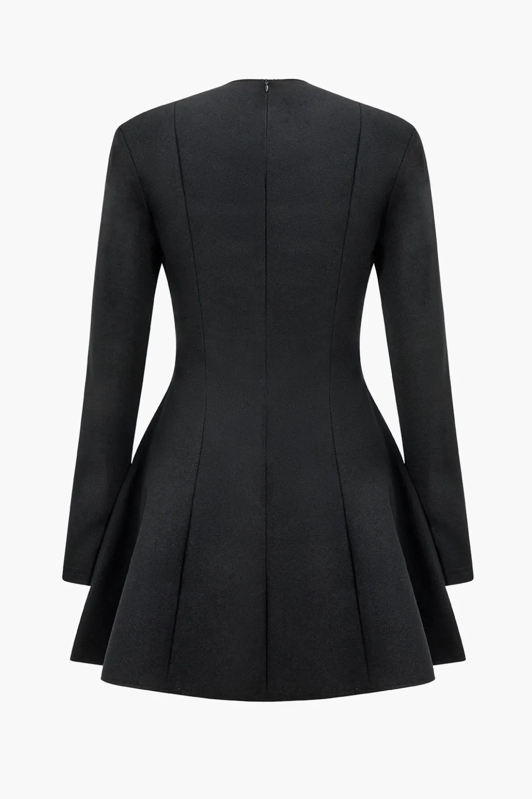 Solid V-neck Fake Pockets And Zipper Mini Dress>MICAS Sale