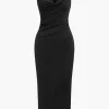 Solid V-Neck Irregular Midi Dress>MICAS Discount