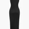 Solid V-Neck Irregular Midi Dress>MICAS Discount
