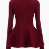 Solid V-neck Puff Hem Sweater Cardigan>MICAS Clearance