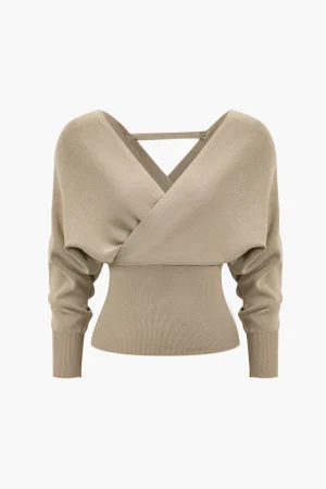 Solid V-neck Sweater Long-Sleeve Top>MICAS Hot