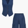 Solid V-neck Vest And Shorts Set>MICAS Hot